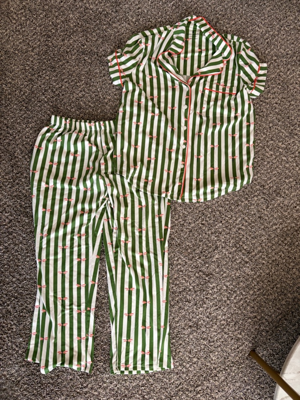 kate spade Green and White Striped Kids Pajama Set with Red Trim